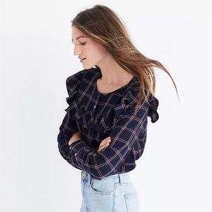 Madewell Plaid Ruffle-Yoke Top in Size Large. NWT!